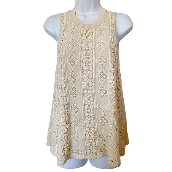 Venus Trapeze A-Line Sleeveless Tank Top Crochet Front Boho Cream Size XS - Picture 1 of 8